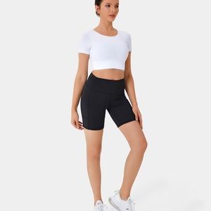 NWT HALARA High Waisted Side Pocket Biker Shorts 7'' Black